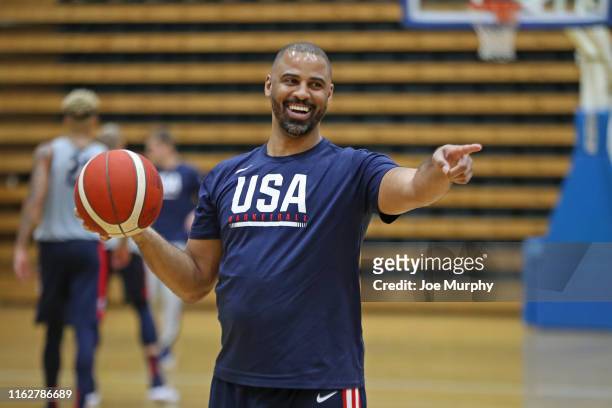 Coach Ime Udoka looks on during the 2019 USA Basketball Men's National Team Training Camp at Melbourne Sports Centres on August 19, 2019 in...