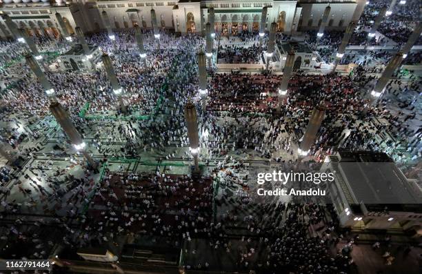 Muslims pray at Masjid al-Nabawi after completing the hajj pilgrimage in Medina, Saudi Arabia on August 19, 2019. After completing the pilgrimage in...