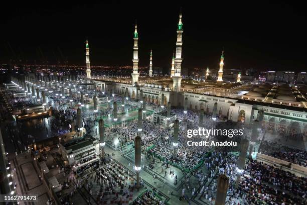 Muslims pray at Masjid al-Nabawi after completing the hajj pilgrimage in Medina, Saudi Arabia on August 19, 2019. After completing the pilgrimage in...