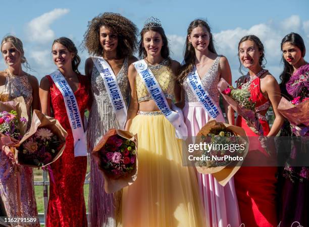Camille Marteau, elected Miss Loire-Atlantique 2019 on August 18, 2019 surrounded by her dauphines Marianne Autret and Ameline Gautier and Diane Le...