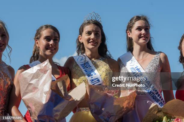 Camille Marteau, elected Miss Loire-Atlantique 2019 on August 18, 2019 surrounded by her dauphines Ameline Gautier and Marianne Autret and Diane Le...