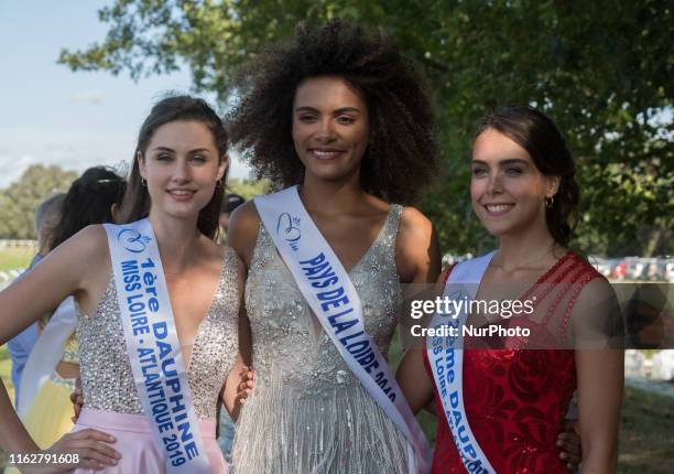 Diane Le Roux Miss Pays-de-la-Loire 2018 surrounded by Ameline Gautier and Marianne Autret, the two dauphines of Miss Loire-Atlantique 2019 August...