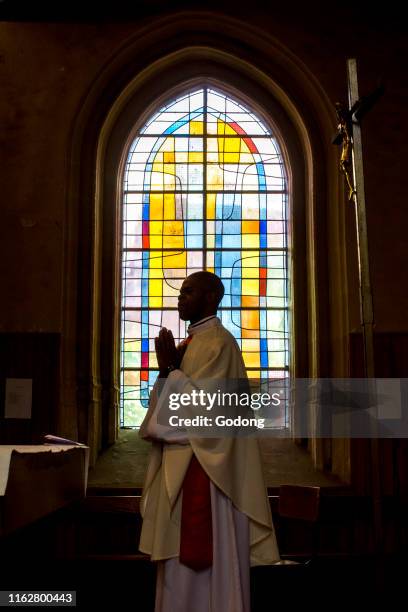 Assumption mass in La Ferriere sur Risle catholic church, Eure, France.