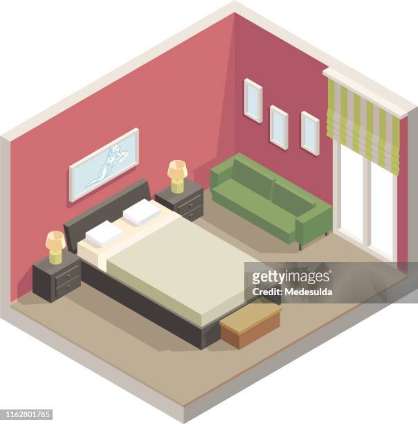 isometric perspective bedroom - bedroom stock illustrations