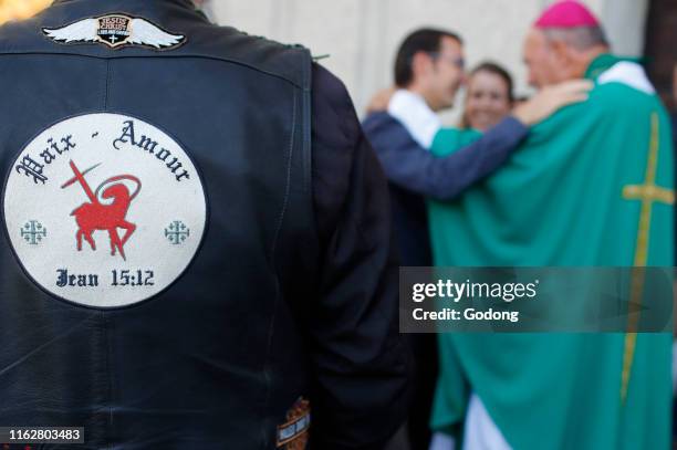 The Visitation Monastery. Catholic bishop greeting parishioners after mass. Marclaz. France.