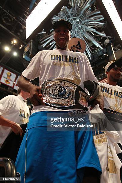 Brendan Haywood of the Dallas Mavericks celebrates after defeating the Miami Heat to win the 2011 NBA Championship in Game Six of the 2011 NBA Finals...