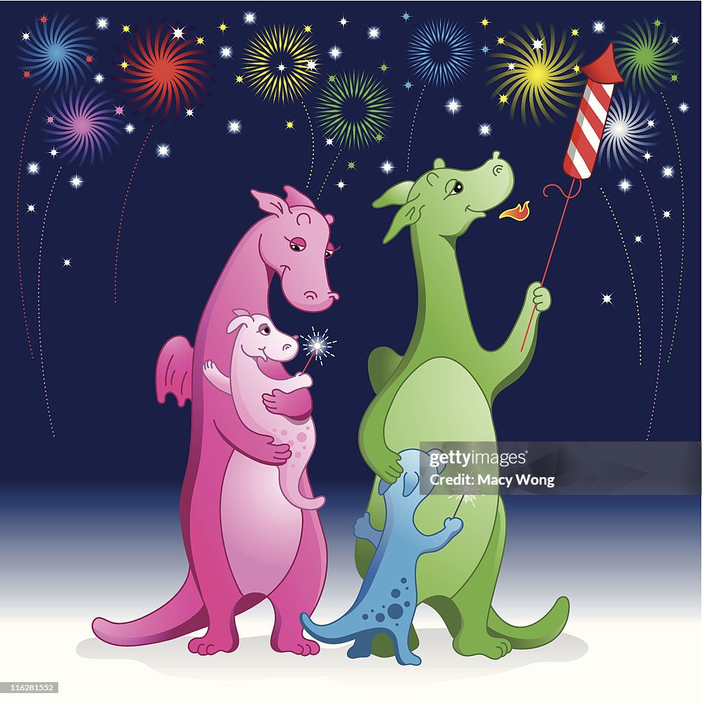 Happy New year dragon family