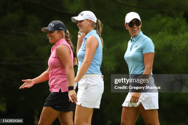 Kristen Gillman , Jennifer Kupcho and Maria Fassi of Mexico walk to the second tee during round two of the Dow Great Lakes Bay Invitational at...