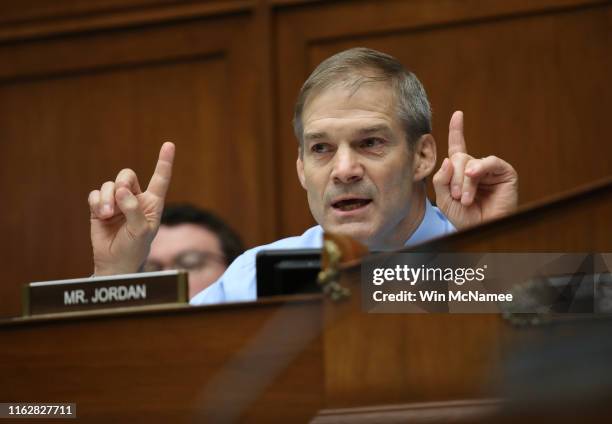 Committee ranking member Rep. Jim Jordan questions acting Homeland Security Secretary Kevin McAleenan while he testifies before the House Oversight...