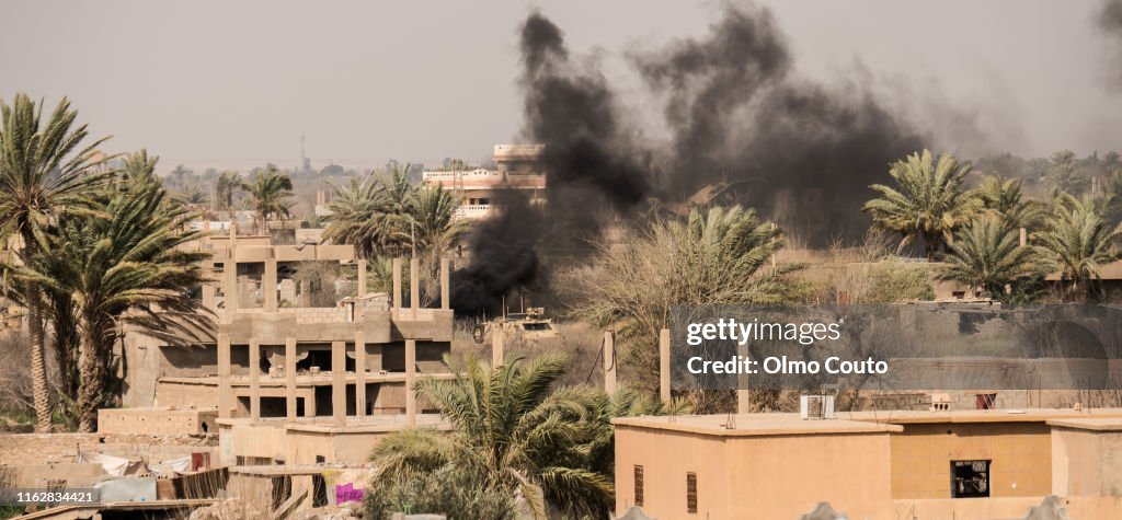 Deir al Zor. Baghuz. 3_2019. Fighters from SDF Kurdish-led forces have launched a final assault on the last pocket held by Islamic State in eastern Syria