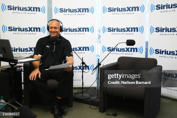 Baseball Hall of Famer Cal Ripken Jr. Hosts his weekly SiriusXM/MLB talk show "Ripken Baseball" at SiriusXM Studios on June 15, 2011 in New York City.