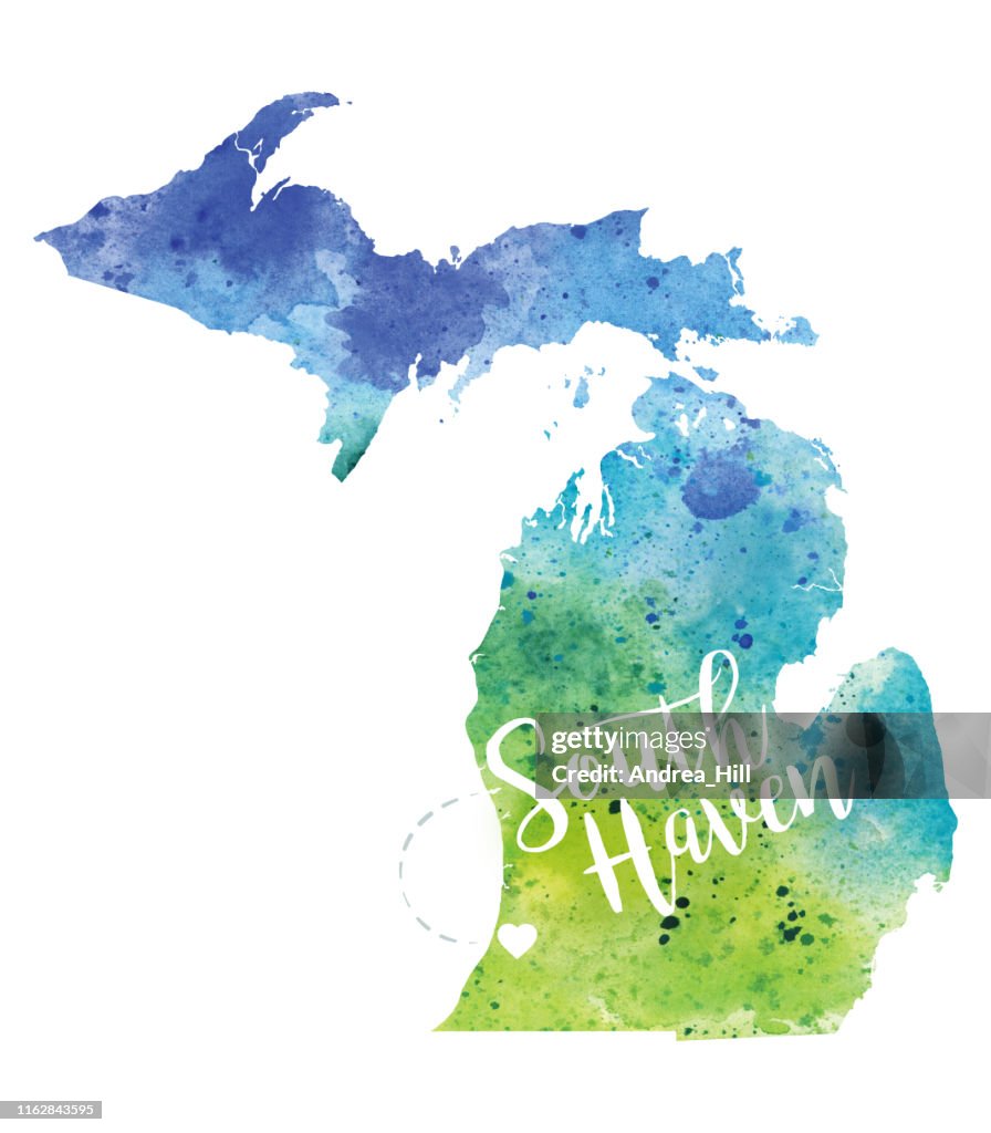 Ilustración del mapa ráster de south haven, Michigan Watercolor