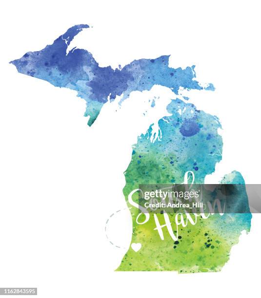 south haven, michigan watercolor raster map illustration - south haven mi stock illustrations