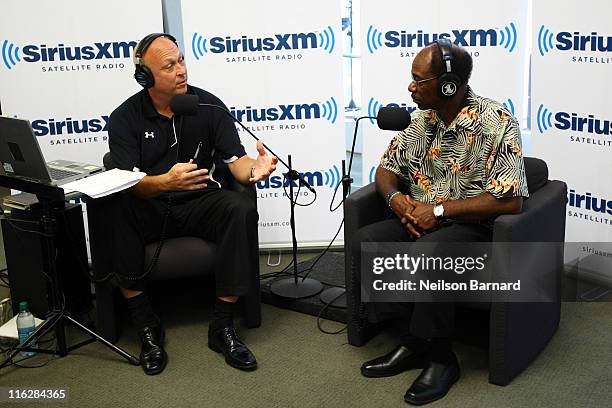 Baseball Hall of Famer Cal Ripken Jr. Hosts his weekly SiriusXM/MLB talk show "Ripken Baseball" with Texas Rangers manager Ron Washington at SiriusXM...