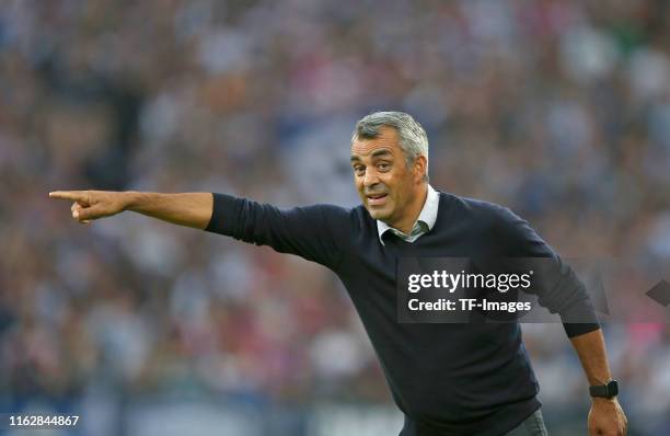 Head coach Robin Dutt of VfL Bochum gestures during the Second Bundesliga match between Hamburger SV and VfL Bochum 1848 at Volksparkstadion on...