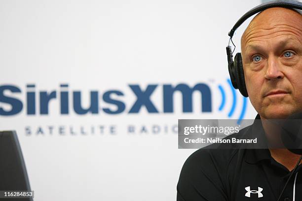 Baseball Hall of Famer Cal Ripken Jr. Hosts his weekly SiriusXM/MLB talk show "Ripken Baseball" at SiriusXM Studios on June 15, 2011 in New York City.