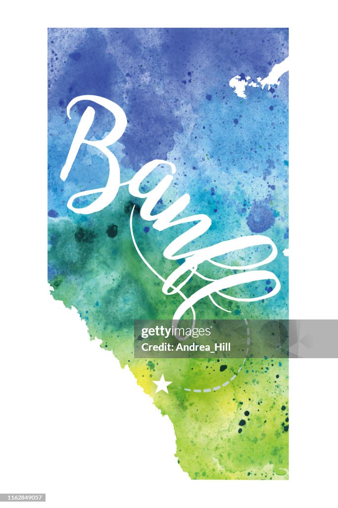 Banff, Alberta Watercolor Vector Map Illustration
