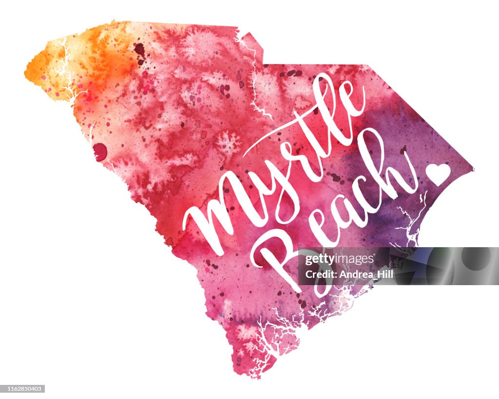 Myrtle Beach, South Carolina Raster Watercolor Map Illustration