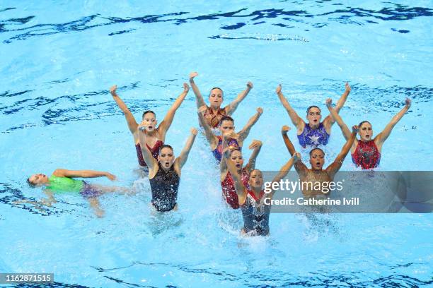 Team Brazil competes in the Free Combination preliminary round day seven of the Gwangju 2019 FINA World Championships at Yeomju Gymnasium on July 18,...