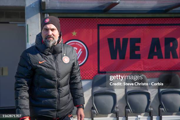 Markus Babbel head coach of the Wanderers before a Western Sydney Wanderers training session at Bankwest Stadium on July 19, 2019 in Sydney,...