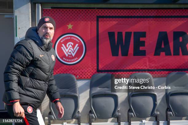 Markus Babbel head coach of the Wanderers before a Western Sydney Wanderers training session at Bankwest Stadium on July 19, 2019 in Sydney,...