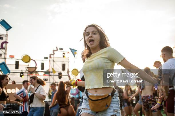 Festival-goers attend to Festival Internacional de Benicassim on July 18, 2019 in Benicassim, Spain.