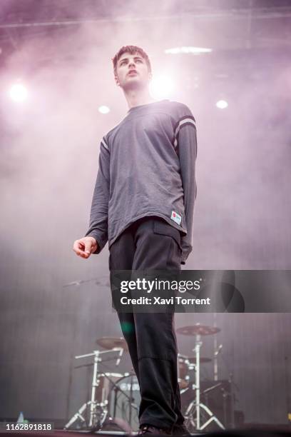 Grian Chatten of Fontaines D.C. Performs in concert during the Festival Internacional de Benicassim on July 18, 2019 in Benicassim, Spain.