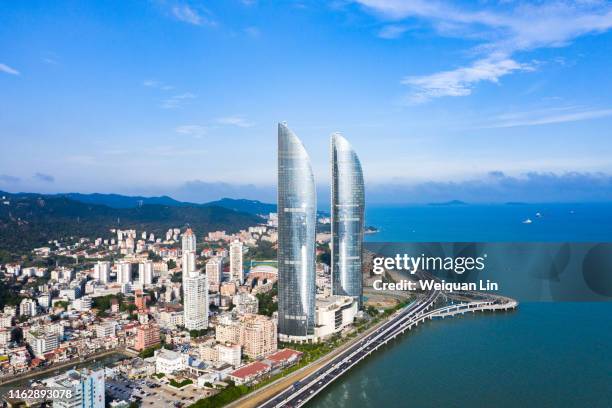 aerial photography, xiamen, fujian - stadtbezirk xiamen stock-fotos und bilder