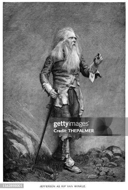 rip van winkle engraving 1892 - rip van winkle stock illustrations
