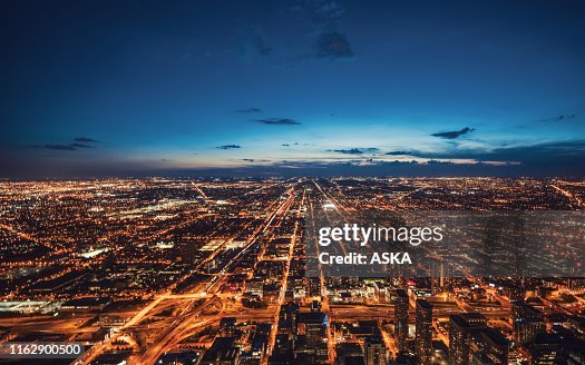 Aerial View of Chicago Skyline at Night Aerial View of Chicago Skyline at Night