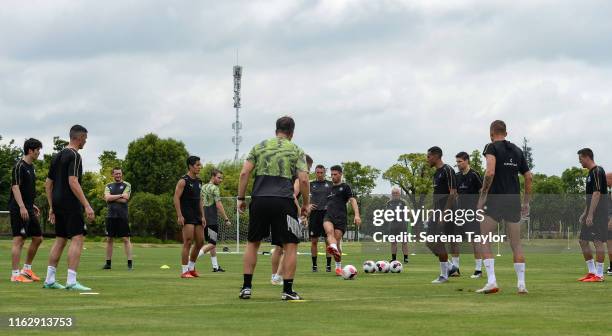 Newcastle players play a possession game during the Newcastle United Training Session at the Wellington College on July 19, 2019 in Shanghai, China.