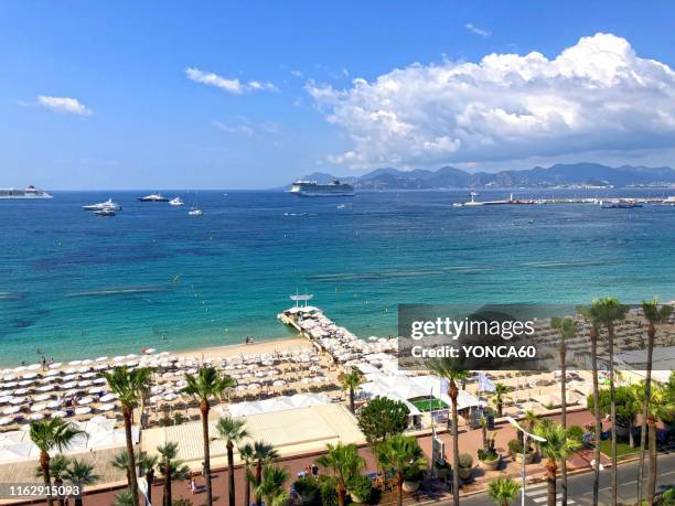 view from hotel balcony in cannes - cannes beach stock pictures, royalty-free photos & images