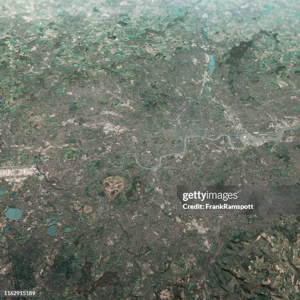 londres angleterre 3d render aerial landscape view from south feb 2019 - sud est de l'angleterre photos et images de collection