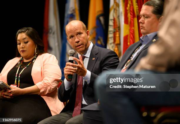 Democratic presidential candidate and former Maryland congressman John Delaney speaks at the Frank LaMere Native American Presidential Forum on...