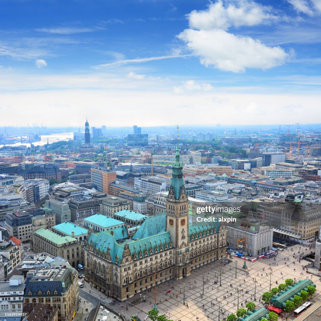 Aerial view of Hamburg City Hall