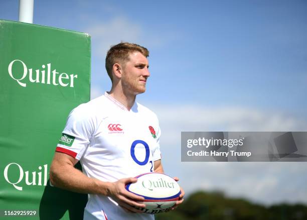 Ruaridh Mcconnochie of England poses for a portrait during Quilter Rugby Player Apperances at Clifton College on July 18, 2019 in Bristol, England.