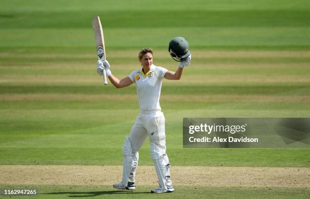 Ellyse Perry of Australia celebrates reaching her century during Day Two of the Kia Women's Test Match between England Women and Australia Women at...