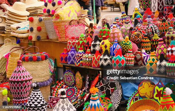 the colorful objects, flavors and aromas, jamaa el fna market, marrakesh, objects retail morocco, africa travel. - africa craft bildbanksfoton och bilder