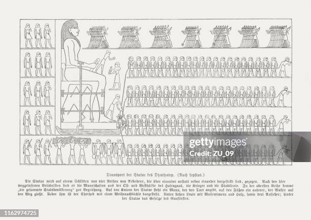 transport der kolossalen statue von djehutihotep, deir el-bersha, ägypten - ägypten stock-grafiken, -clipart, -cartoons und -symbole