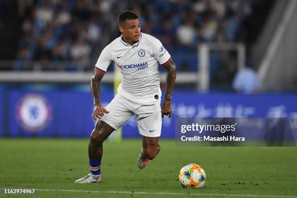 Kenedy of Chelsea in action during the preseason friendly match between Kawasaki Frontale and Chelsea at Nissan Stadium on July 19, 2019 in Yokohama,...