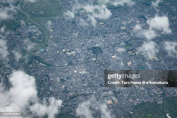 miyakonojo city in miyazaki prefecture in japan daytime aerial view from airplane - miyazaki_(city) stock pictures, royalty-free photos & images