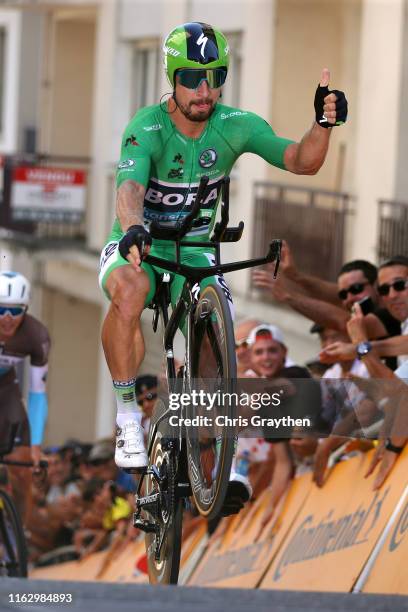 Peter Sagan of Slovakia and Team Bora-Hansgrohe Green Sprint Jersey / Acrobatics / during the 106th Tour de France 2019 - Stage 13 a 27,2km...