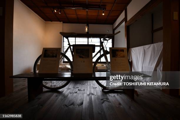 This photo taken on July 25, 2019 shows a bicycle displayed at Katsuyuki Hasegawa's bike repair shop in Tokyo, where customers have the option to...