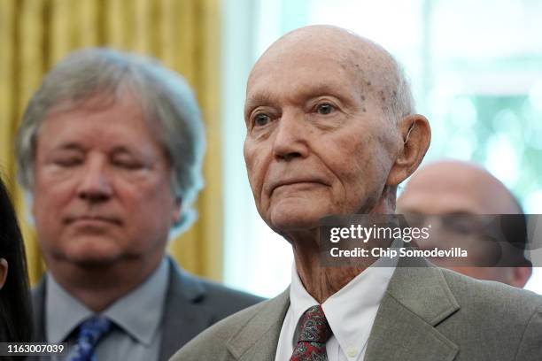 Apollo 11 astronaut Michael Collins joins U.S. President Donald Trump and others as they commemorate the 50th anniversary of the moon landing in the...