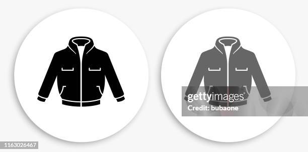 ilustraciones, imágenes clip art, dibujos animados e iconos de stock de chaqueta icono redondo en blanco y negro - chaqueta