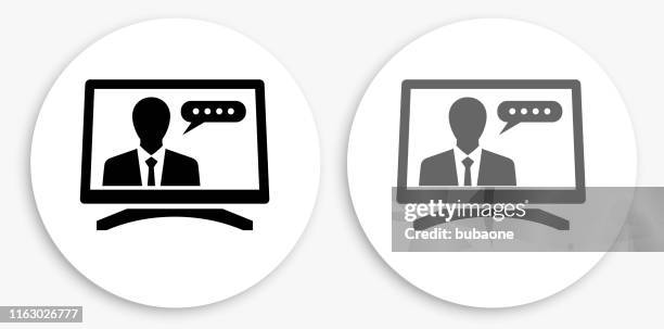 computer communication black and white round icon - multiple computer screens white background stock illustrations
