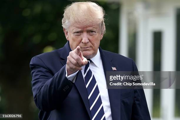 President Donald Trump walks out of the White House before departing July 19, 2019 in Washington, DC. Trump is traveling to New Jersey to host a...