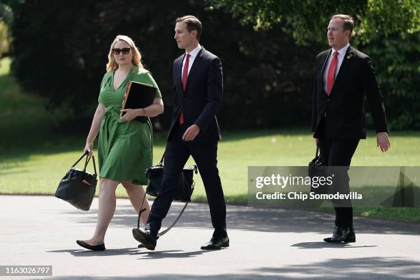 Jared Kushner , senior advisor to his father-in-law U.S. President Donald Trump, departs the White House July 19, 2019 in Washington, DC. Trump is...