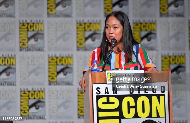 Shelby Rabara speaks at the "Steven Universe" Panel during 2019 Comic-Con International at San Diego Convention Center on July 19, 2019 in San Diego,...