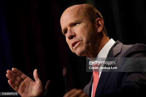 Democratic presidential candidate and former U.S. Rep. John Delaney speaks at the Iowa Federation Labor Convention on August 21, 2019 in Altoona,...